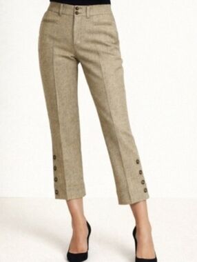 ZARA Herringbone Wool Blend Cropped Ankle Pants Neutral Women’s 6